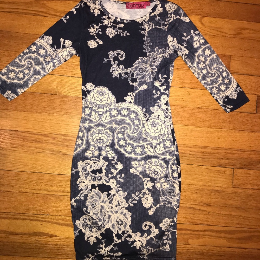 Boohoo Knit Bodycon Mini Dress (Blue)